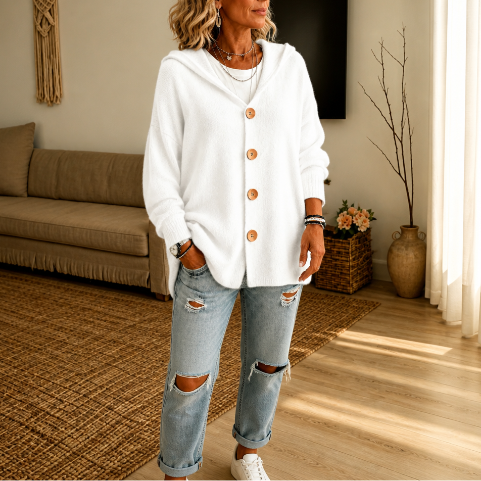 Wearbella – Hooded Waffle-Knit Button-Front Cardigan
