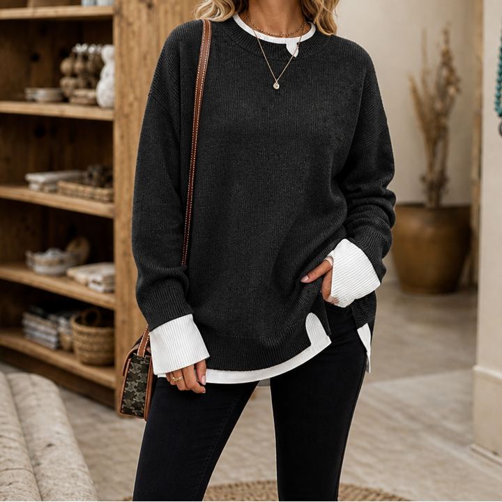Layerly – Faux-Layer Collar And Cuff Knit Sweater