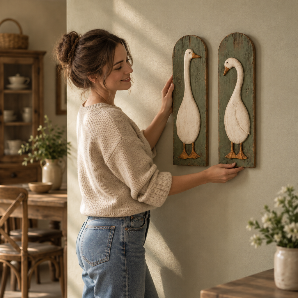 Farmvale – Rustic Wood Goose Wall Plaque Set