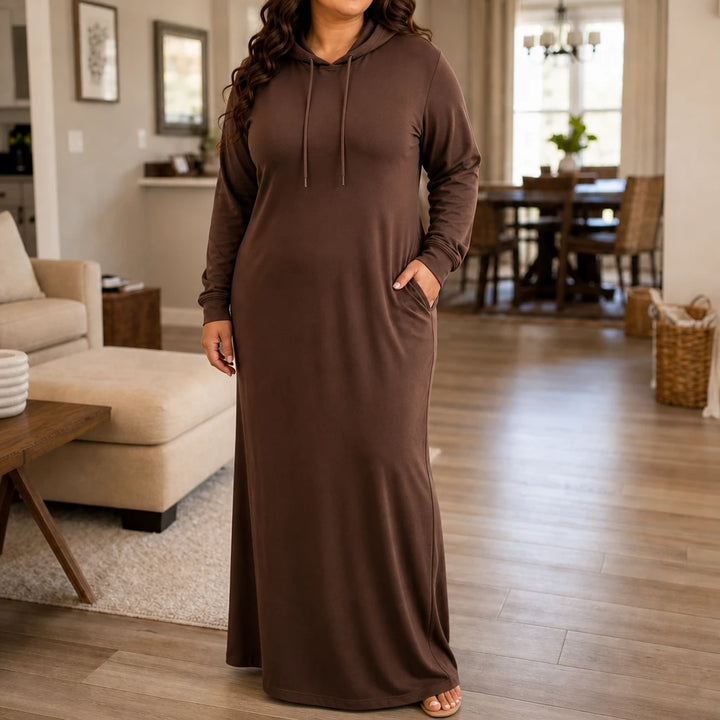 Easehaven – Hooded Pocket Knit Maxi Dress