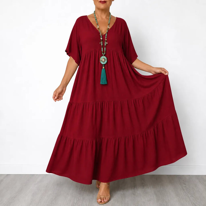 Vellira – Plus Size V-Neck Tiered Midi Dress