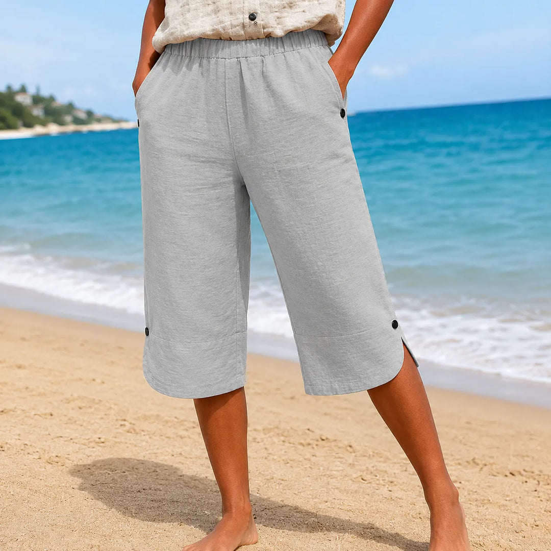 Brisana – Lightweight Linen-Look Capri Pants for Women  Soft Elastic Waist