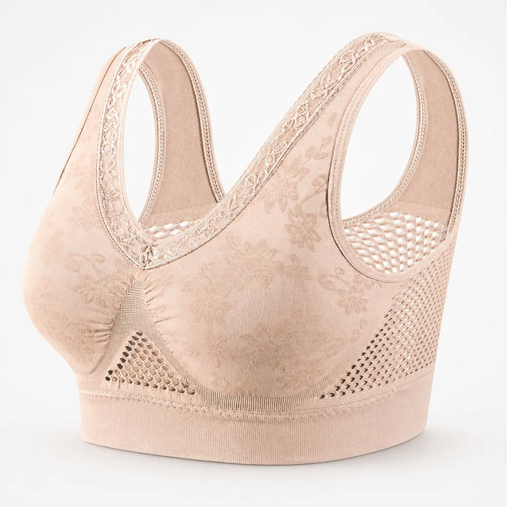 Aluvelle – Wireless Lift Bra with Breathable Mesh & Lace V-Neck