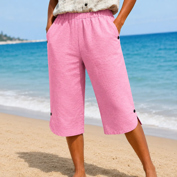 Brisana – Lightweight Linen-Look Capri Pants for Women  Soft Elastic Waist