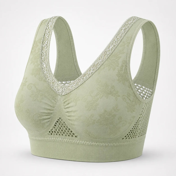 Aluvelle – Wireless Lift Bra with Breathable Mesh & Lace V-Neck
