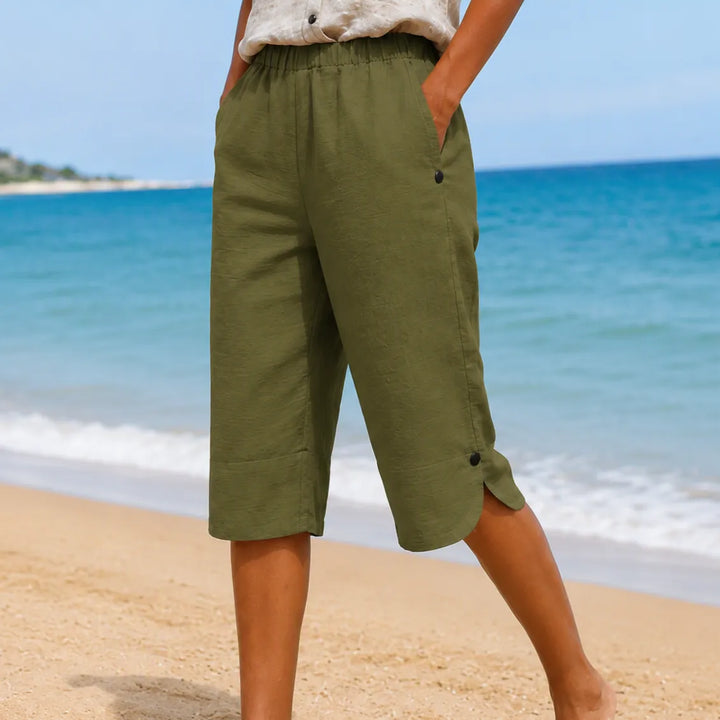 Brisana – Lightweight Linen-Look Capri Pants for Women  Soft Elastic Waist
