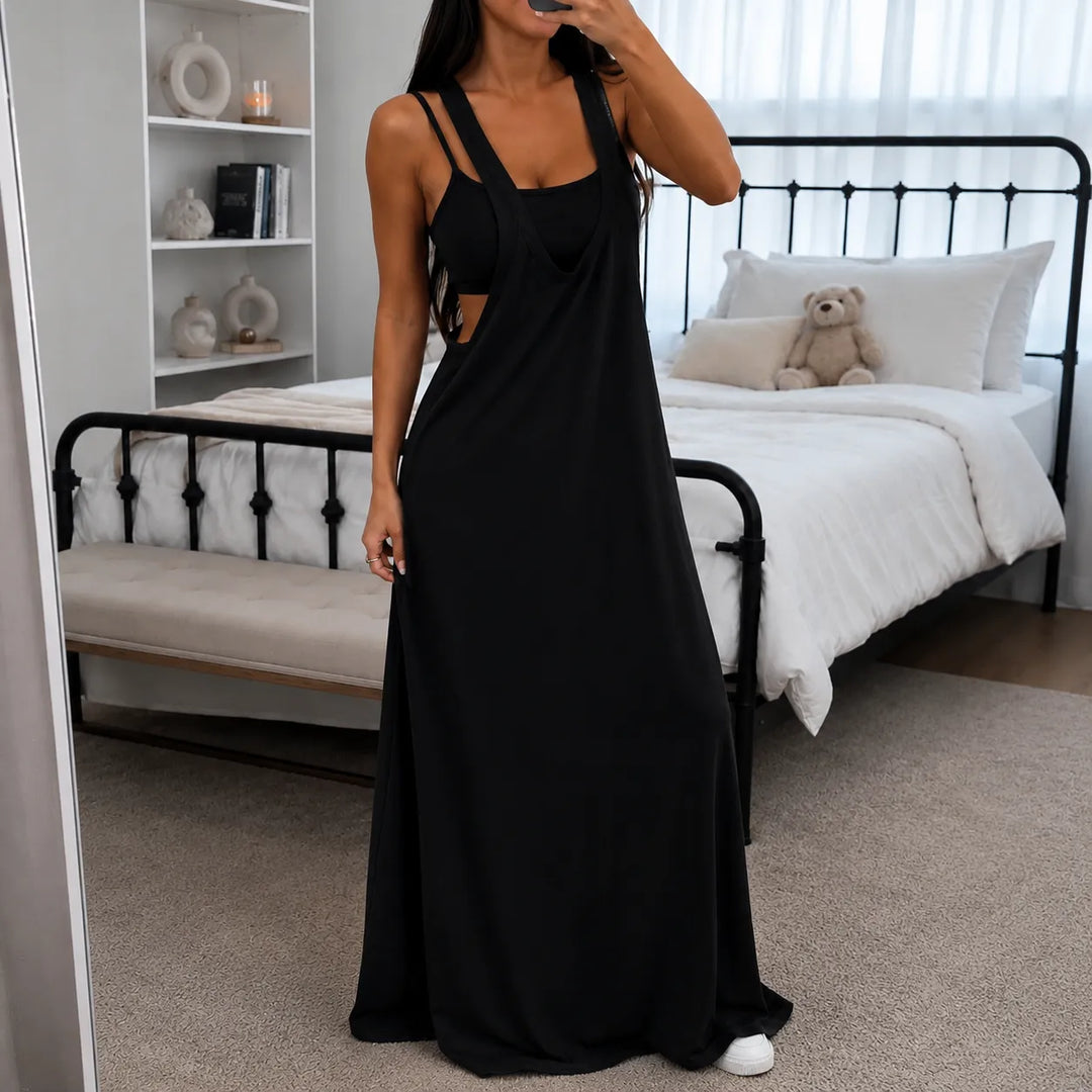 Elowyn – Layered-Look Sleeveless A-Line Maxi Dress with Side Cutouts