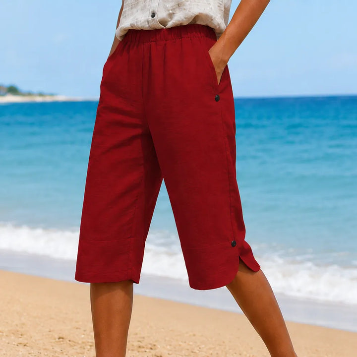 Brisana – Lightweight Linen-Look Capri Pants for Women  Soft Elastic Waist