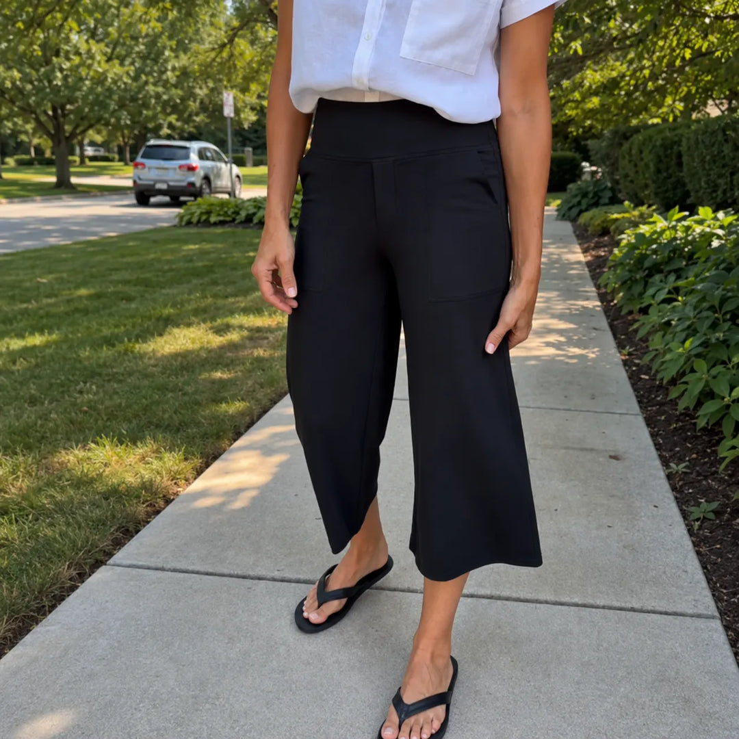 Velessa – High Waisted Wide Leg Cropped Pants with Pockets