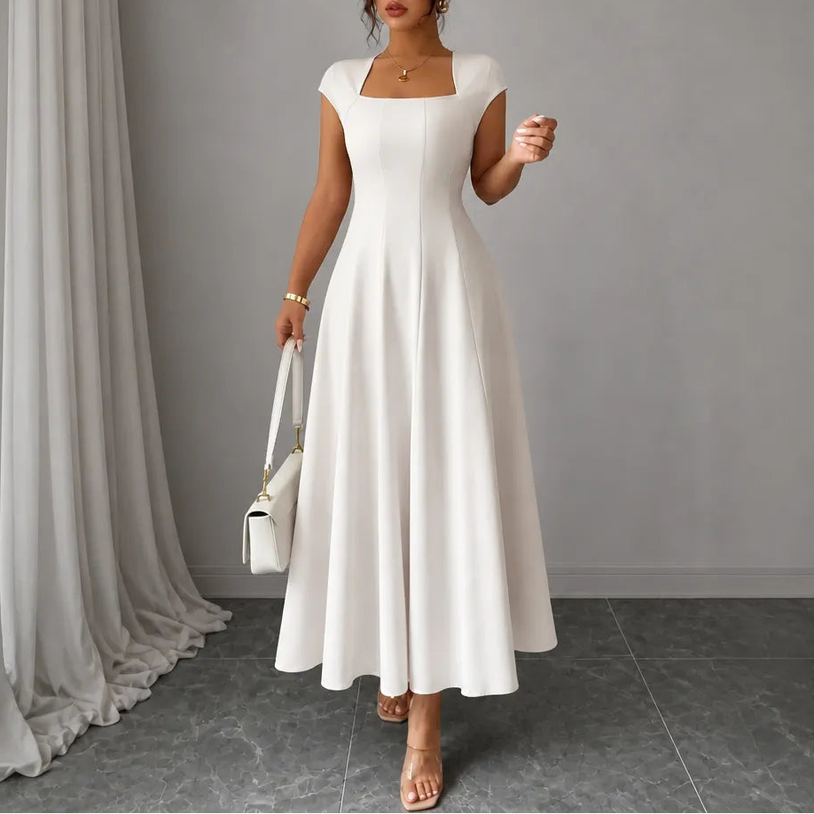 Elowyn – Square Neck A-Line Midi Dress with Sculpted Waist