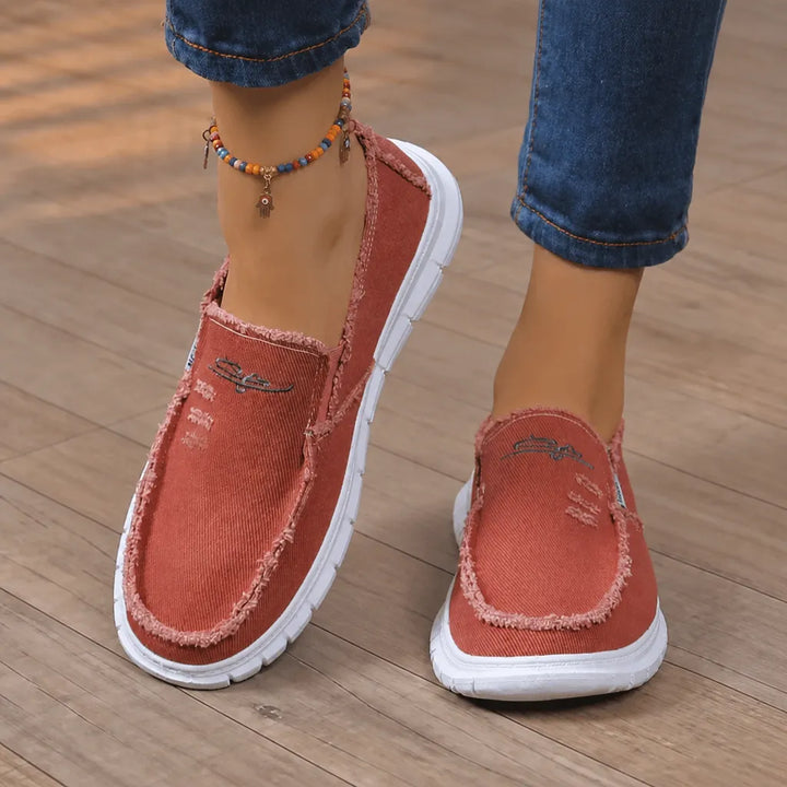 Breeza – Women's Distressed Canvas Slip-On Loafers with Frayed Edges