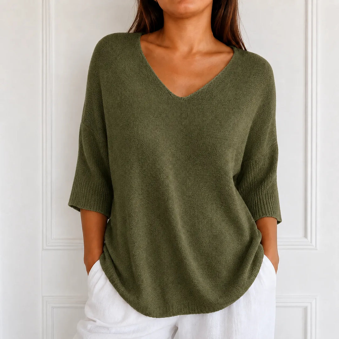 Elowyn – Soft V-Neck Knit Tunic Top for Women, Loose Drape
