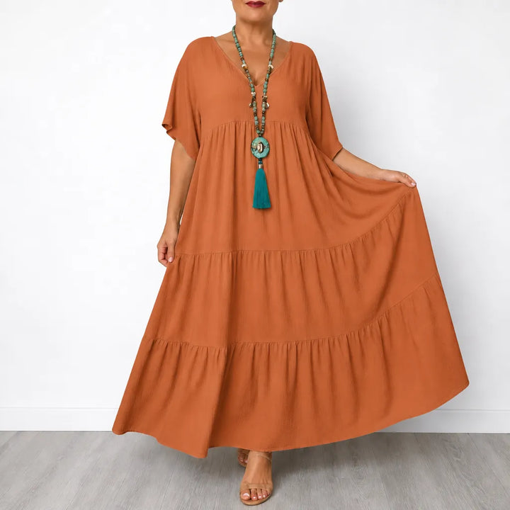 Vellira – Plus Size V-Neck Tiered Midi Dress