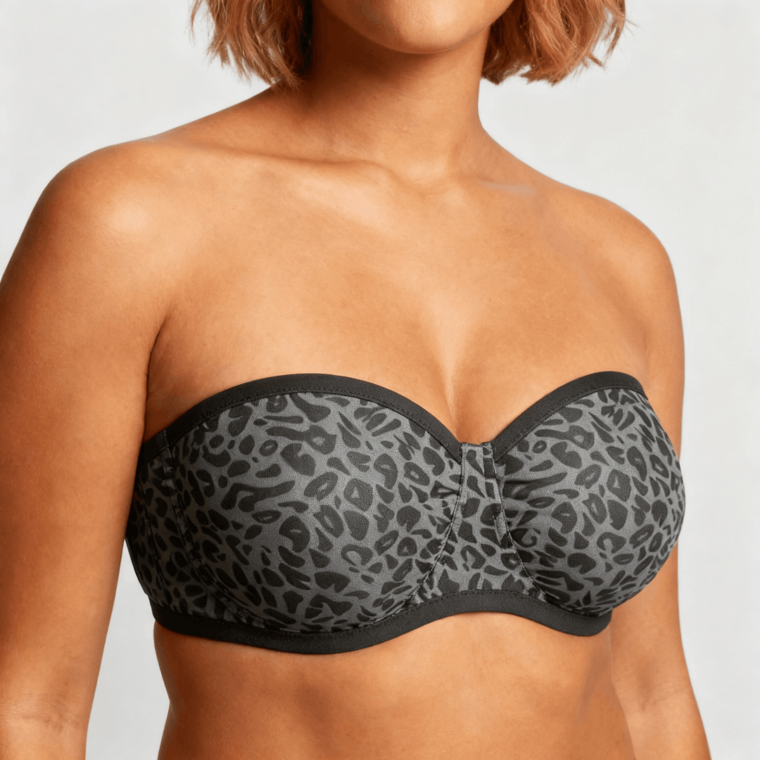 Velaire – Breathable Strapless Bra for Full Busts Grey Leopard