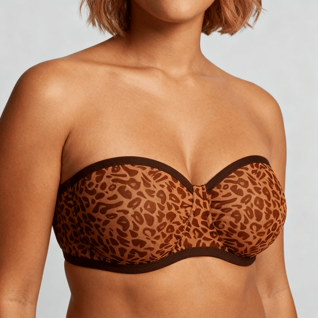 Velaire – Breathable Strapless Bra for Full Busts Leopard Brown / 32B