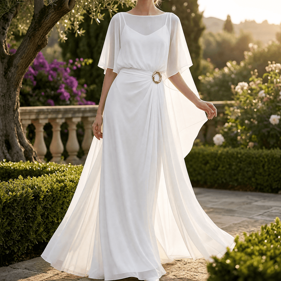 Velaire – Cape Sleeve Top and Wrap Pants Set for Women White / S