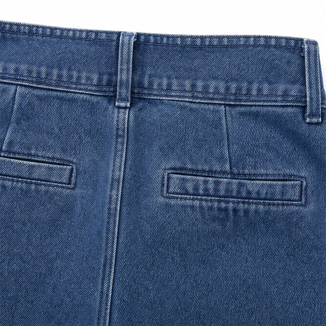 Velara – Asymmetric Wrap-Front Knee-Length Denim Bermuda Shorts