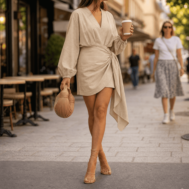Velara – Kimono Sleeve Wrap Dress for Women sand
