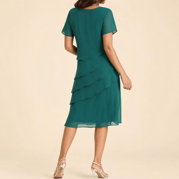 Velara – Women's elegant ruffle midi dress Green