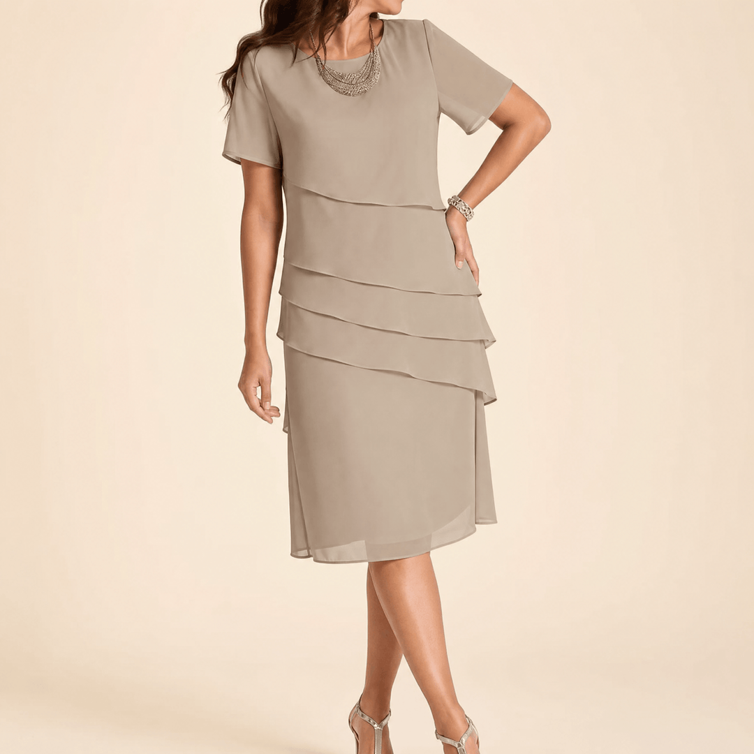 Velara – Women's elegant ruffle midi dress Khaki