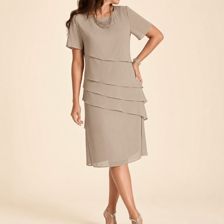 Velara – Women's elegant ruffle midi dress Khaki