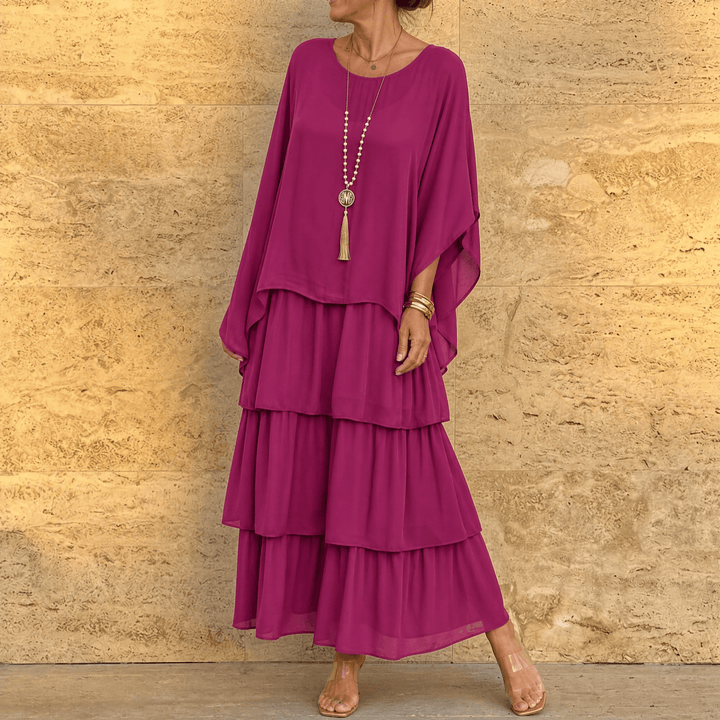 Velara – Women's Flowing Tiered Chiffon Maxi Dress Berry
