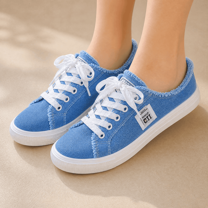 Vellora – Frayed Denim Slip-On Sneakers Denim Blue / 5