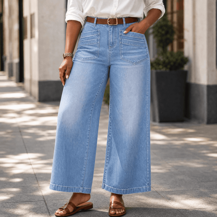 Vellora – Women's Patch-Pocket Wide-Leg Jeans Light Blue