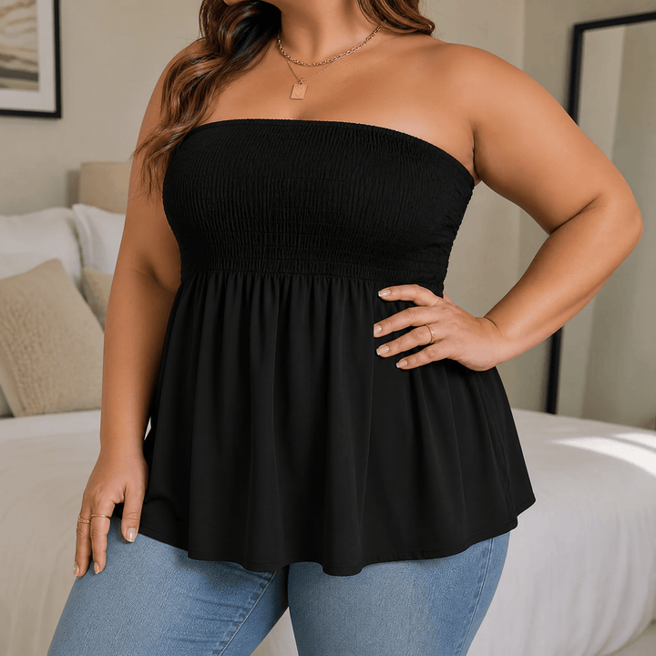 Vellora – Women's Strapless Smocked Babydoll Top Classic Black /