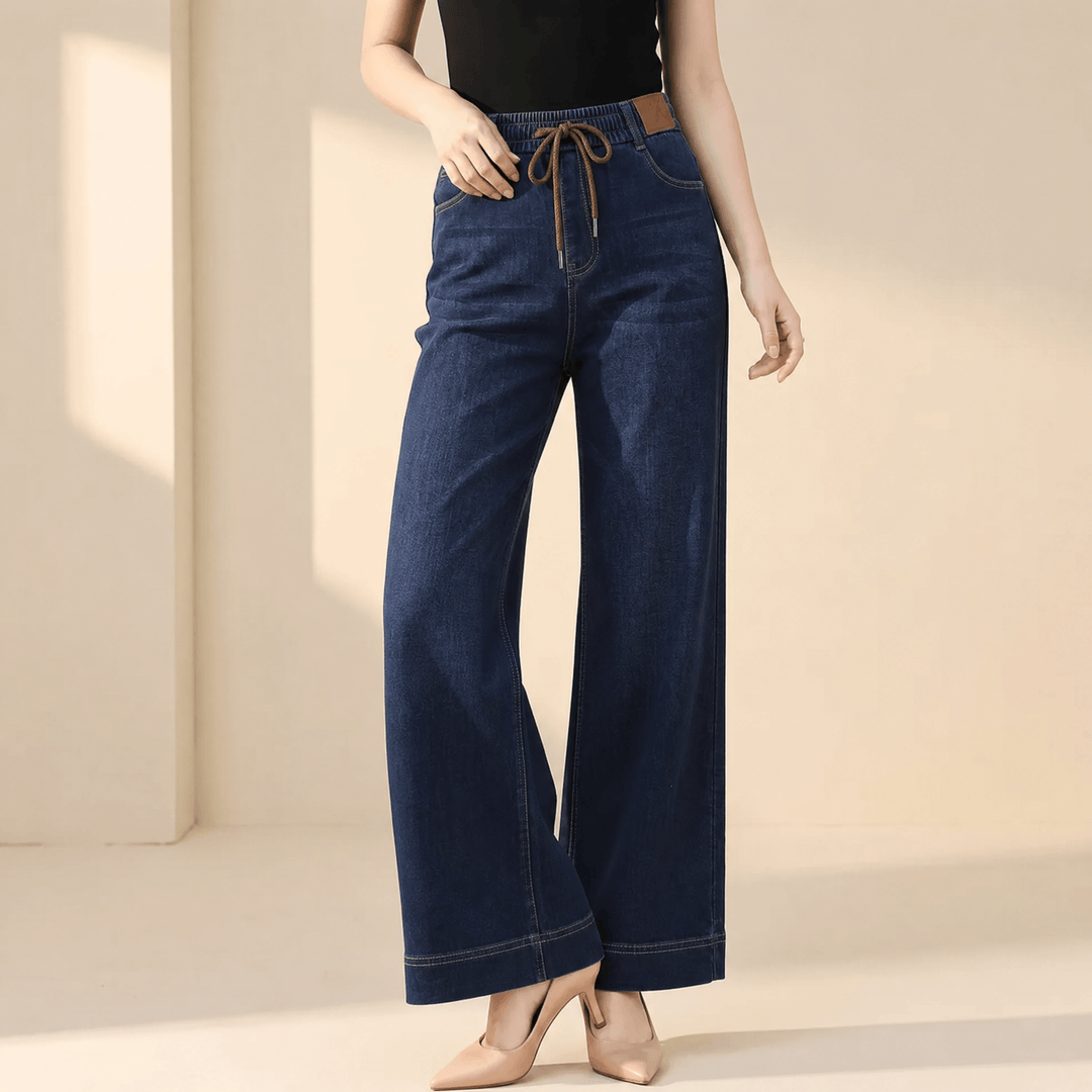 Velora – Drawstring Wide-Leg Comfort Jeans Blue
