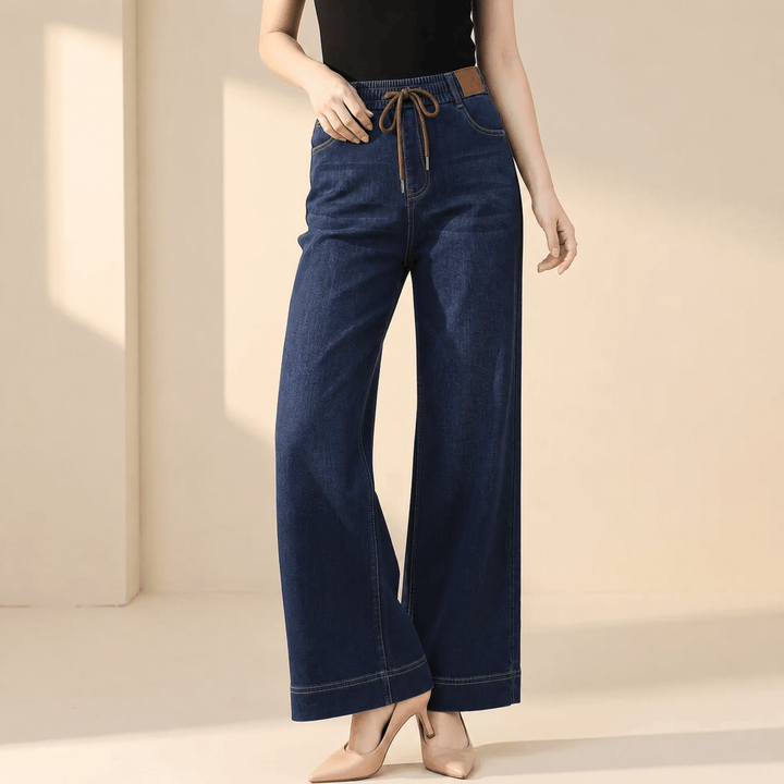 Velora – Drawstring Wide-Leg Comfort Jeans Blue