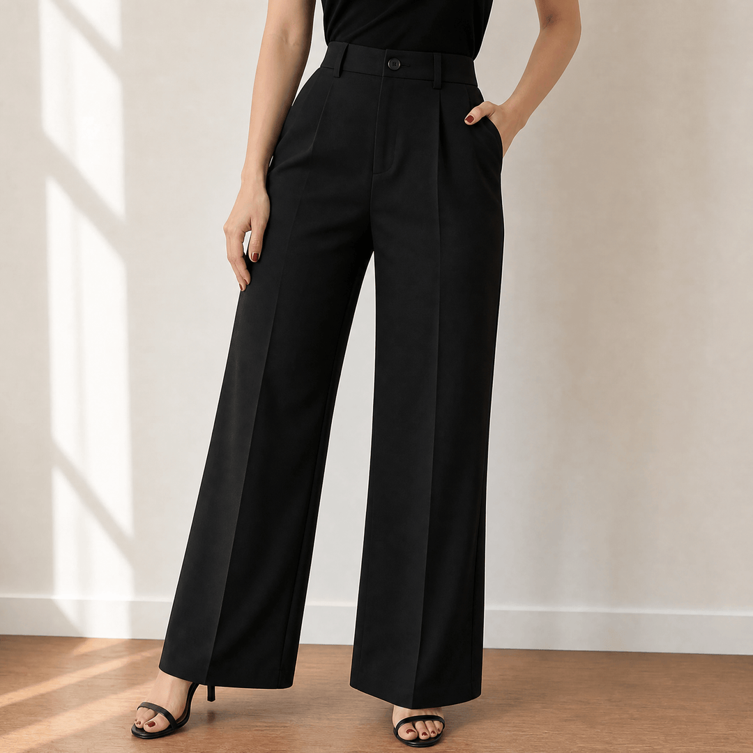 Velora – Women's High-Waist Wide-Leg Trousers Black