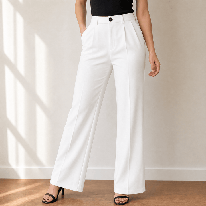Velora – Women's High-Waist Wide-Leg Trousers White