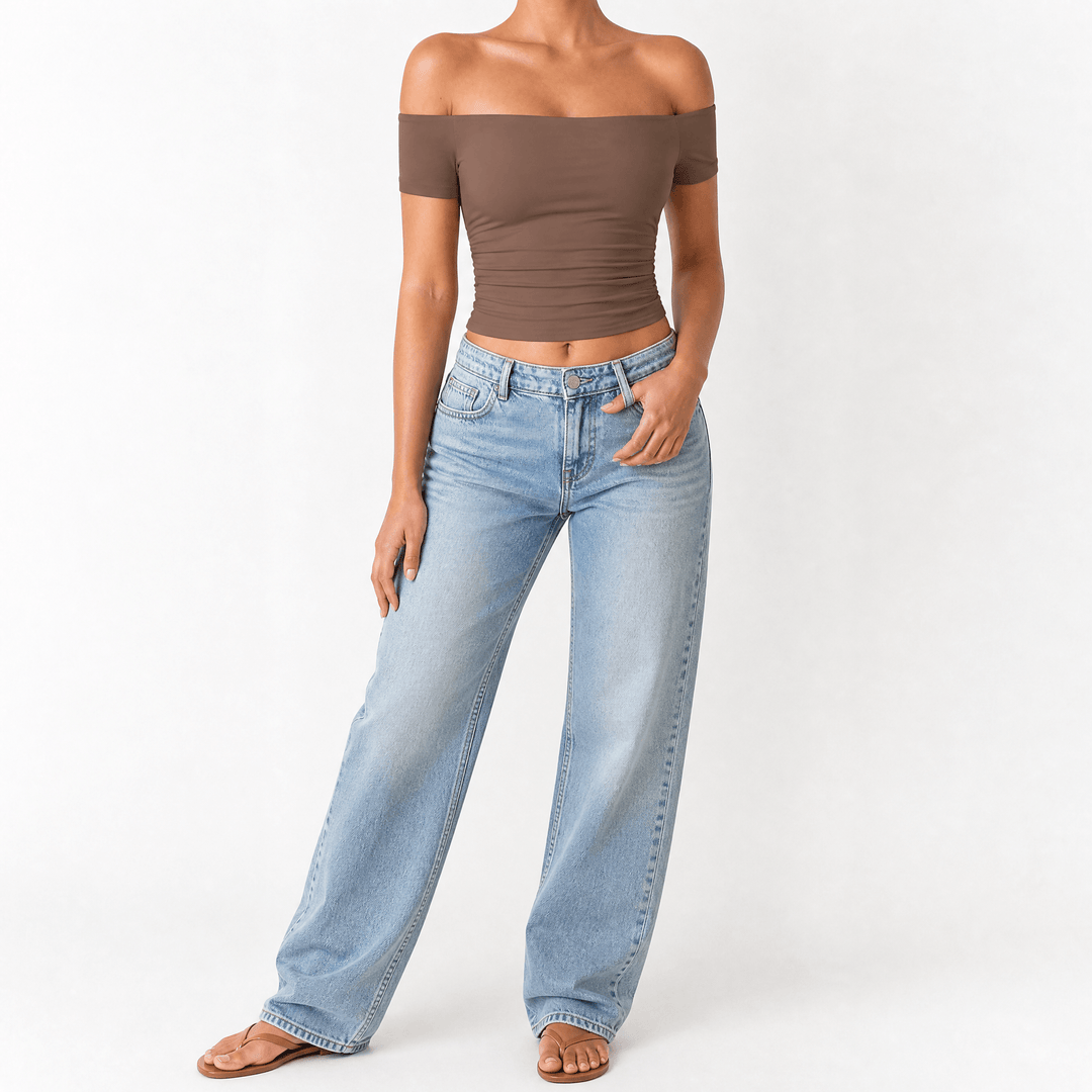 Velora – Women's Off-Shoulder Slim-Fit Top Coffee / S