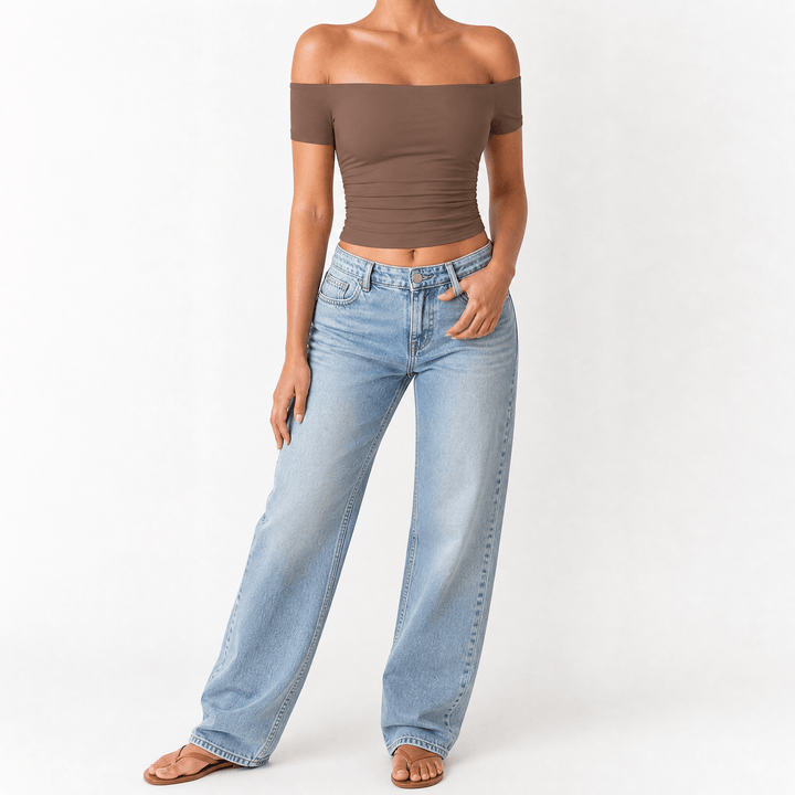 Velora – Women's Off-Shoulder Slim-Fit Top Coffee / S