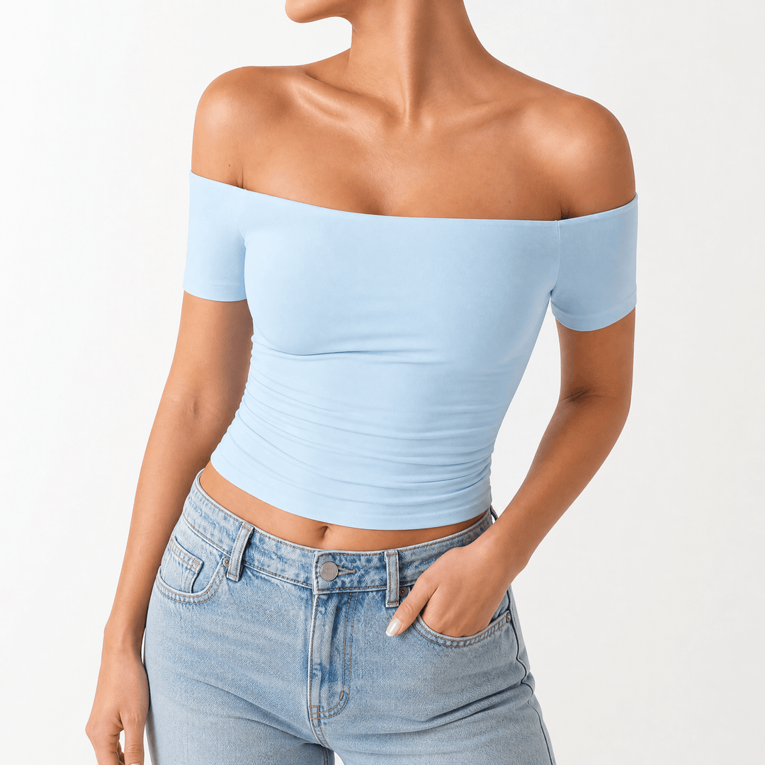 Velora – Women's Off-Shoulder Slim-Fit Top Light Blue / S