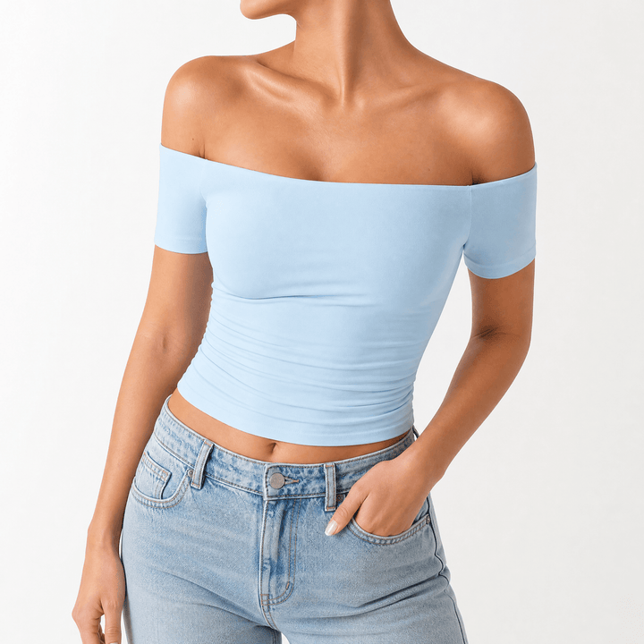 Velora – Women's Off-Shoulder Slim-Fit Top Light Blue / S