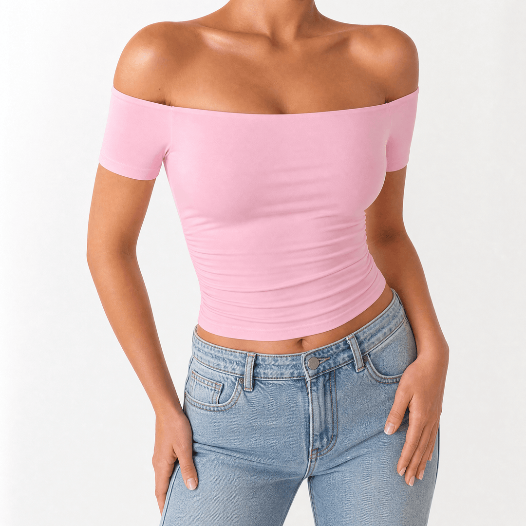 Velora – Women's Off-Shoulder Slim-Fit Top Pink / S