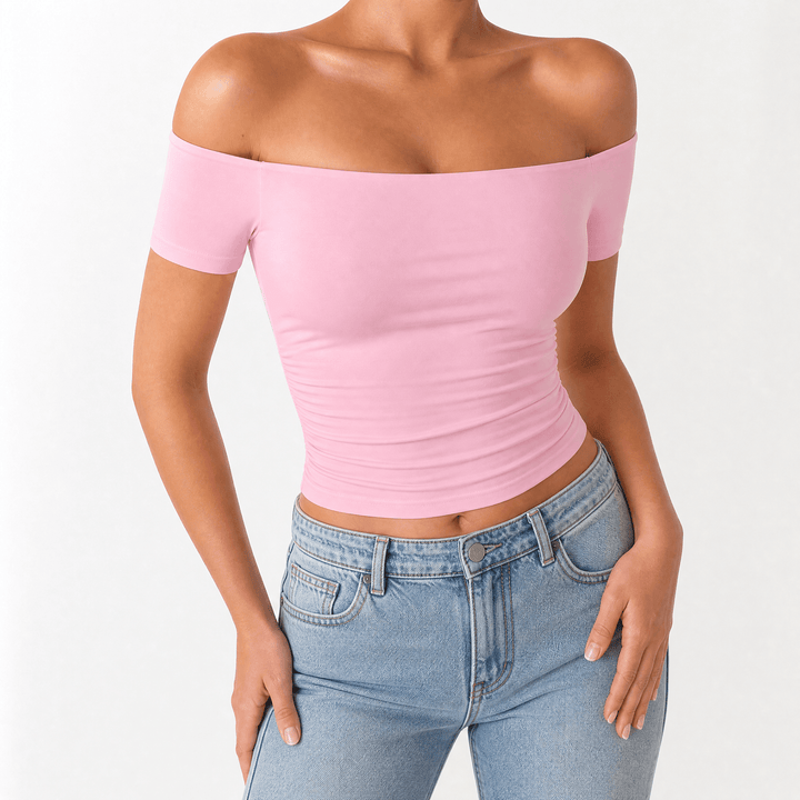 Velora – Women's Off-Shoulder Slim-Fit Top Pink / S