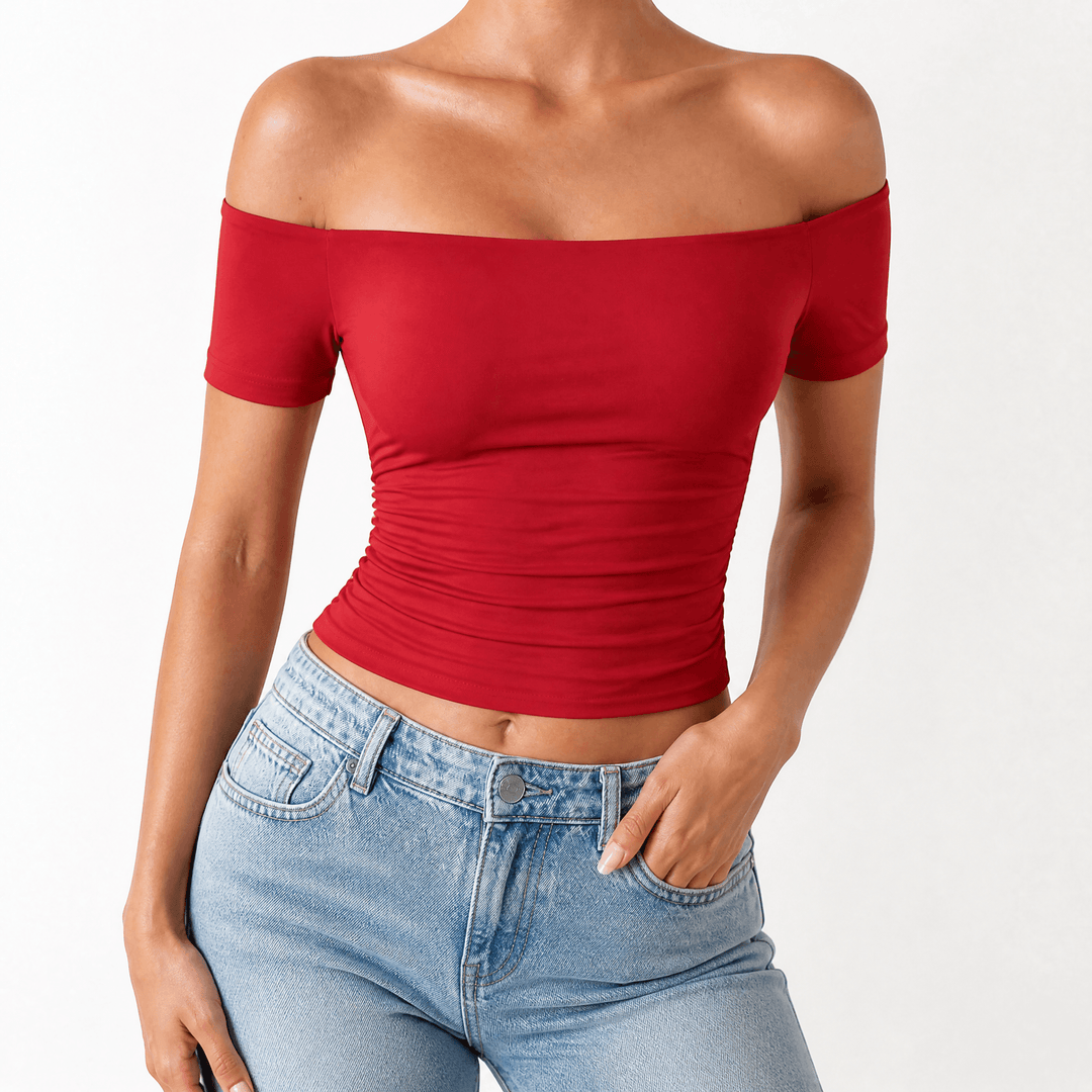 Velora – Women's Off-Shoulder Slim-Fit Top Red / S