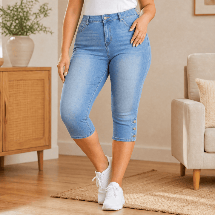 Velora – Women's Slimming High-Waist Capri Jeans Blue