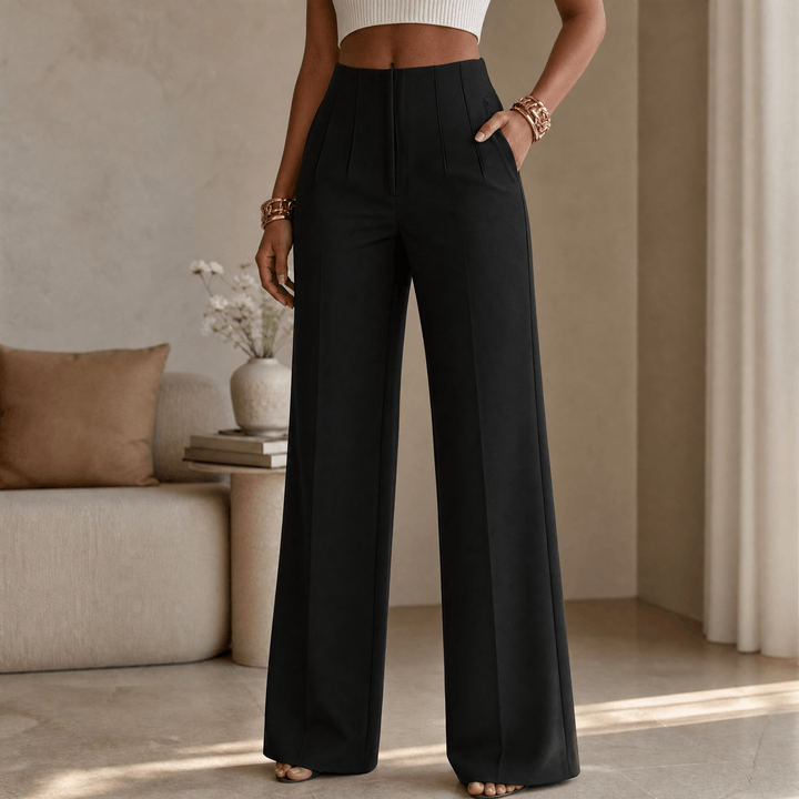 Velora – Women's Tailored Pleated Trousers Black