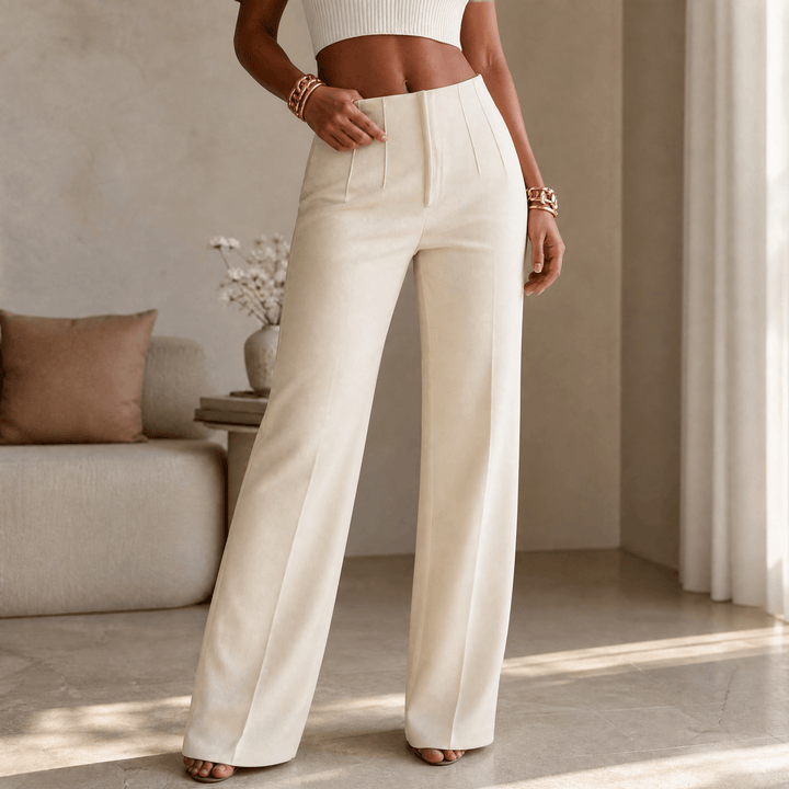 Velora – Women's Tailored Pleated Trousers Cream