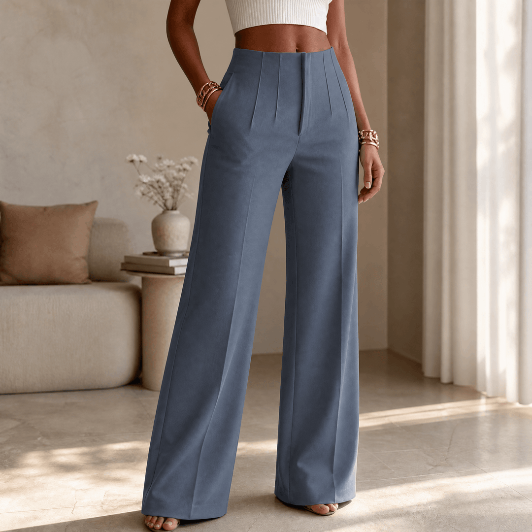 Velora – Women's Tailored Pleated Trousers Grey