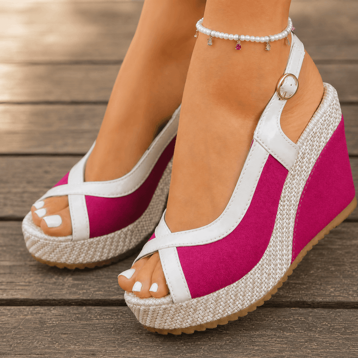Veluna – Cushioned Peep-Toe Wedge Sandals Pink / 6