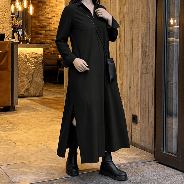 Veluna – Effortless Side Slit Maxi Dress for Women black