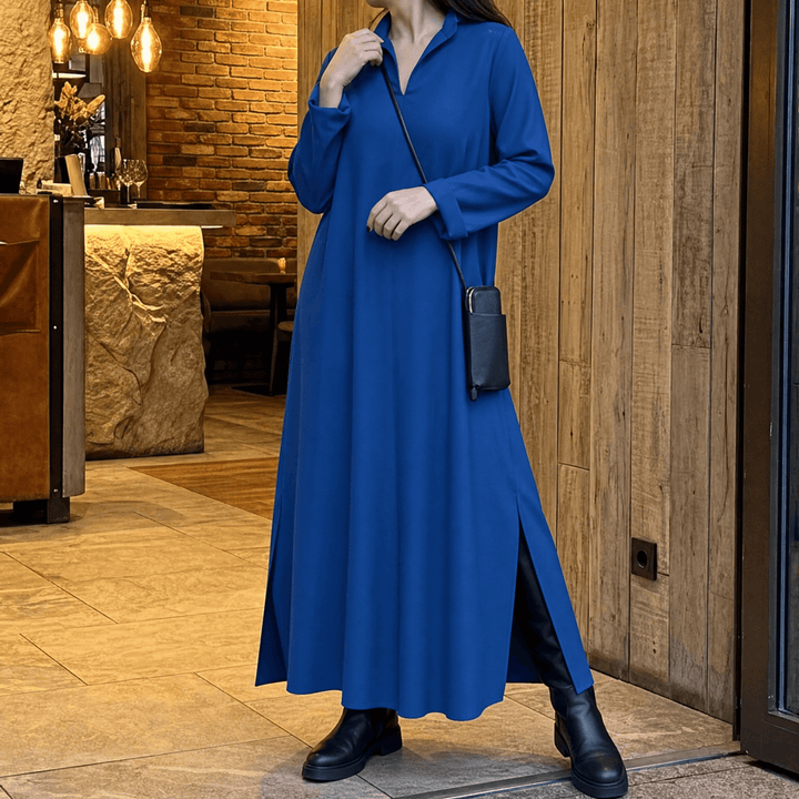 Veluna – Effortless Side Slit Maxi Dress for Women blue