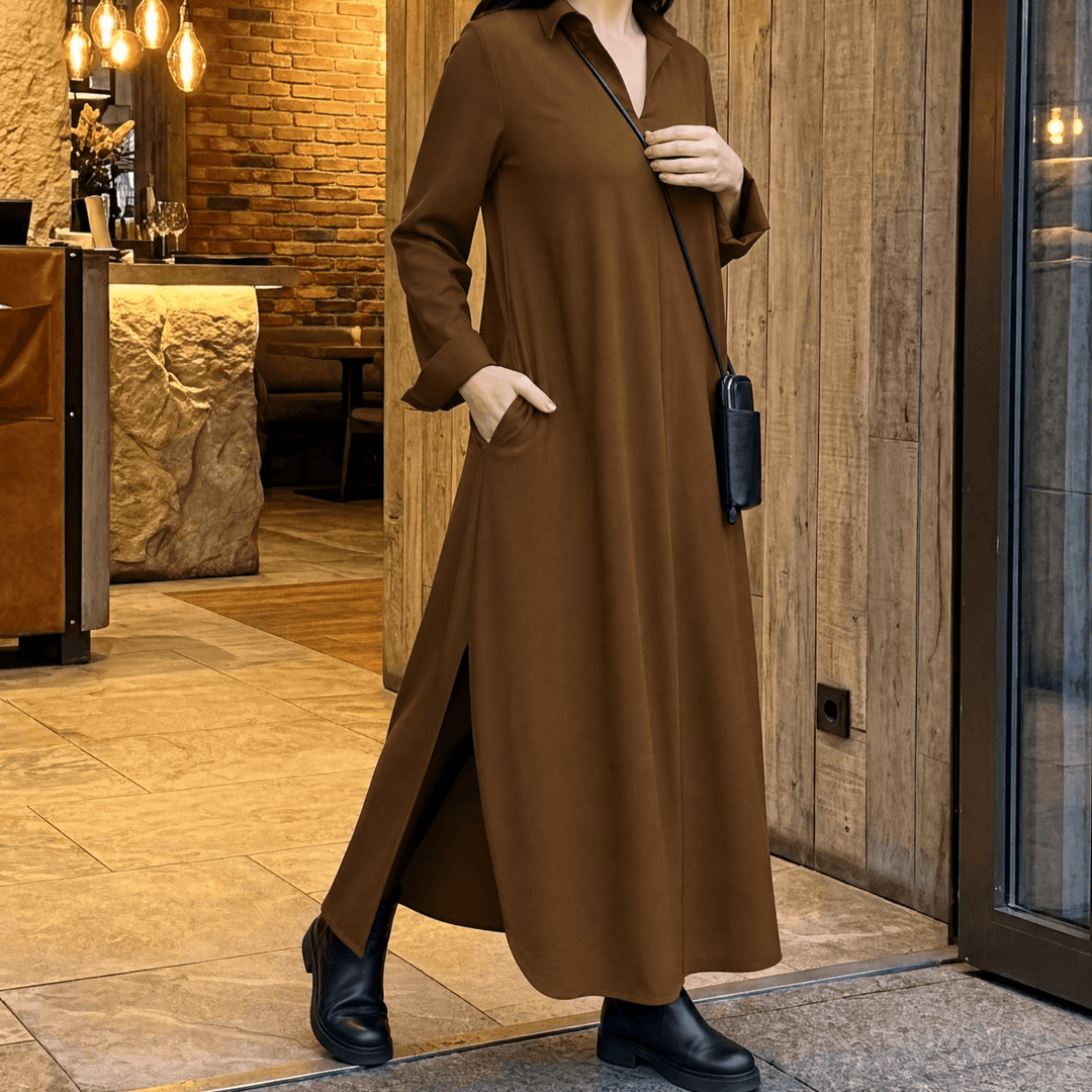 Veluna – Effortless Side Slit Maxi Dress for Women brown