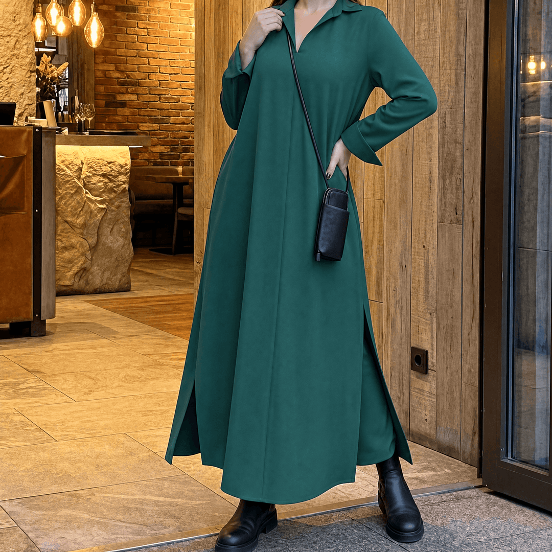 Veluna – Effortless Side Slit Maxi Dress for Women green