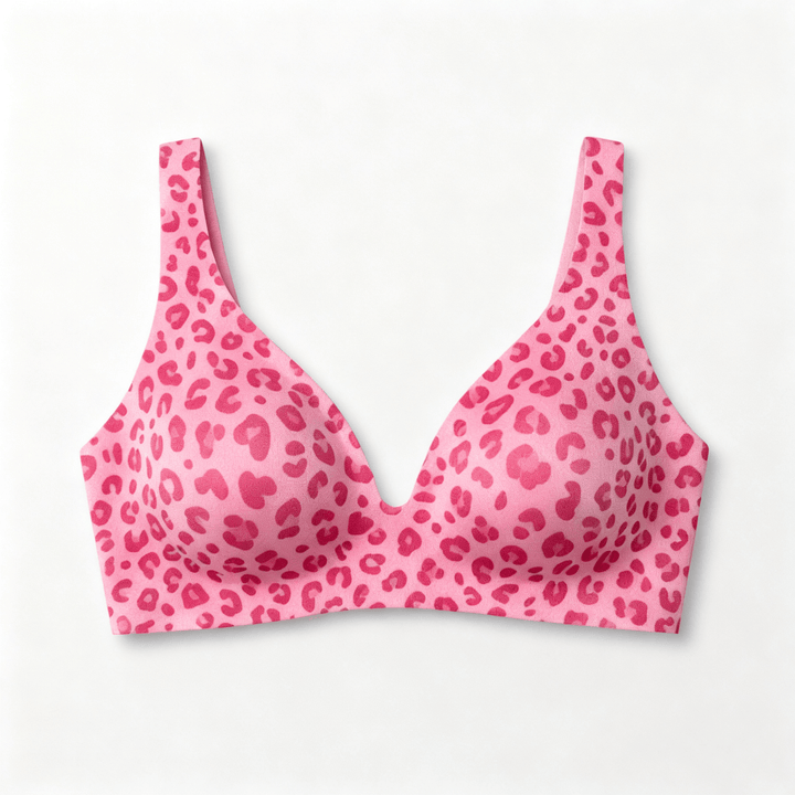 Veluna – Seamless Deep V Wireless Lift Bra Pink Leopard